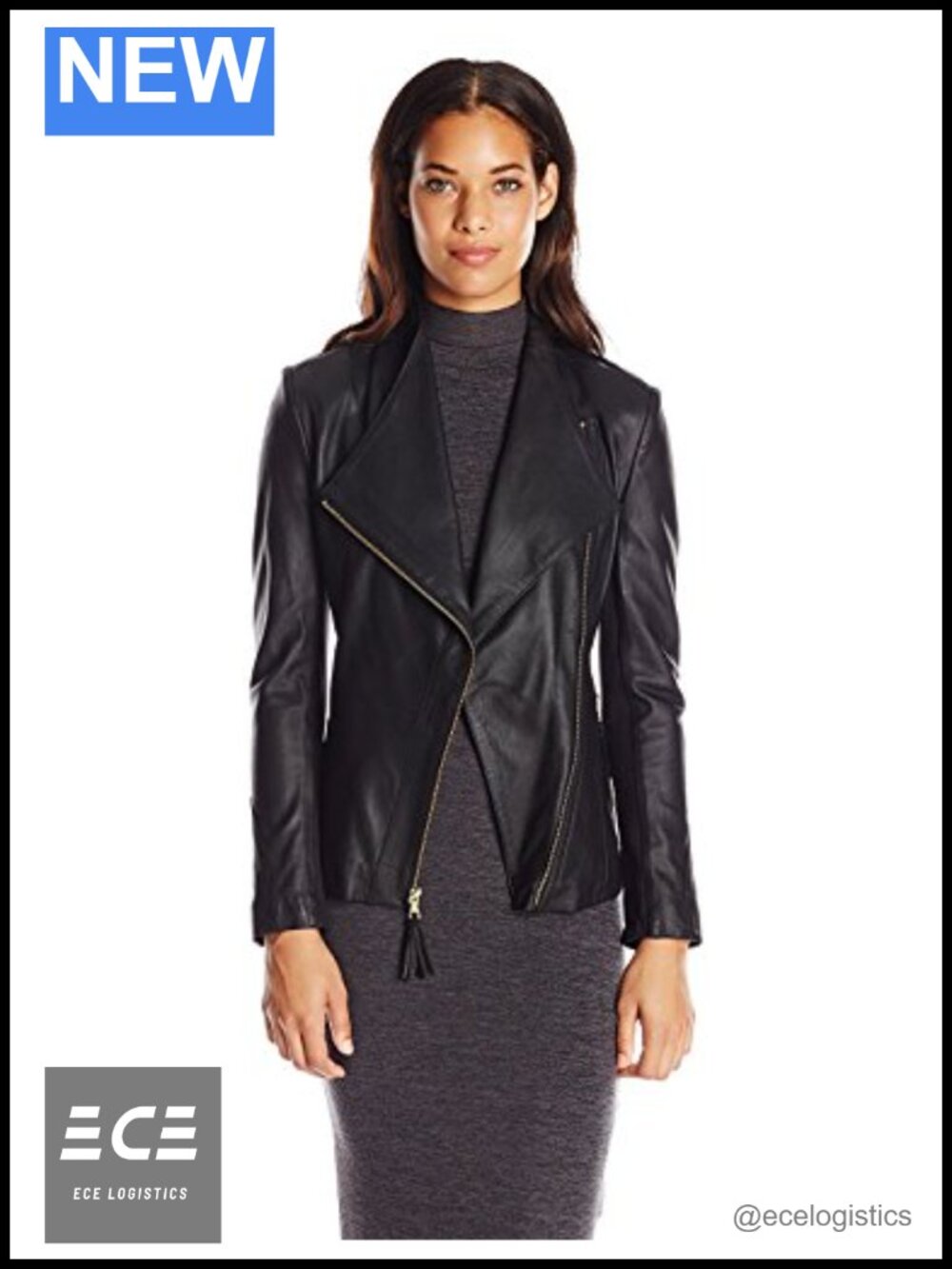 Faux Leather Aviator Jacket Slim Fit Band Collar Moto Coat